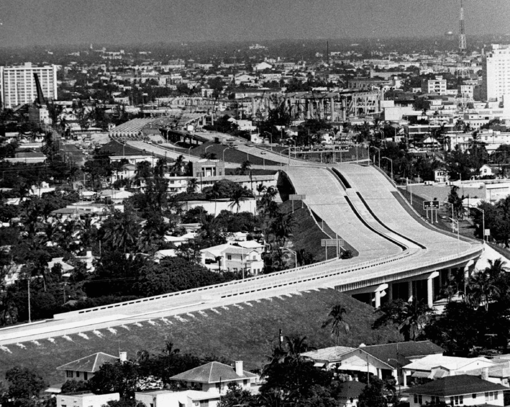The skyline in 1966 from the Brickell Town House building