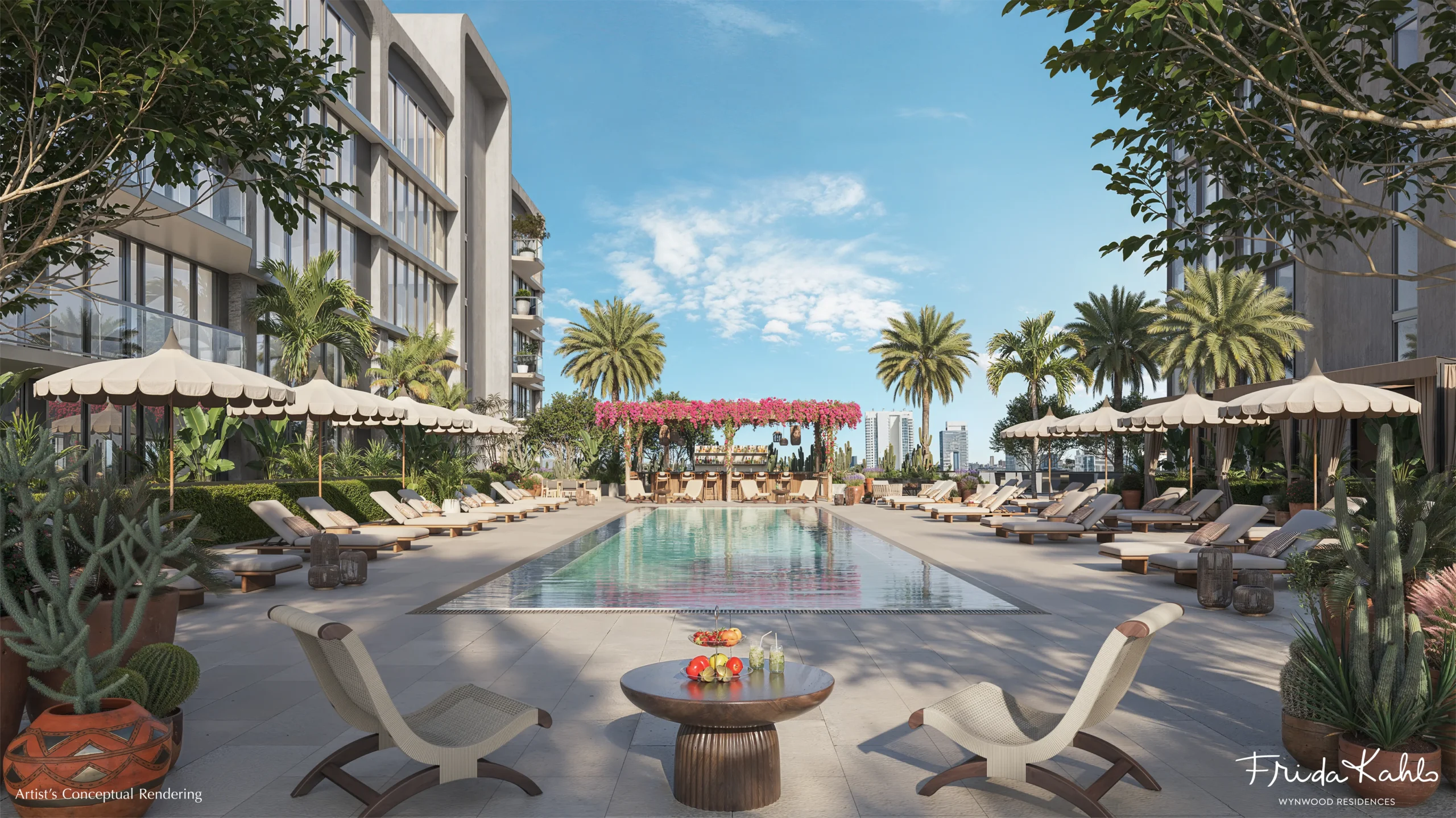 Área de piscina de Frida Kahlo Wynwood Residences