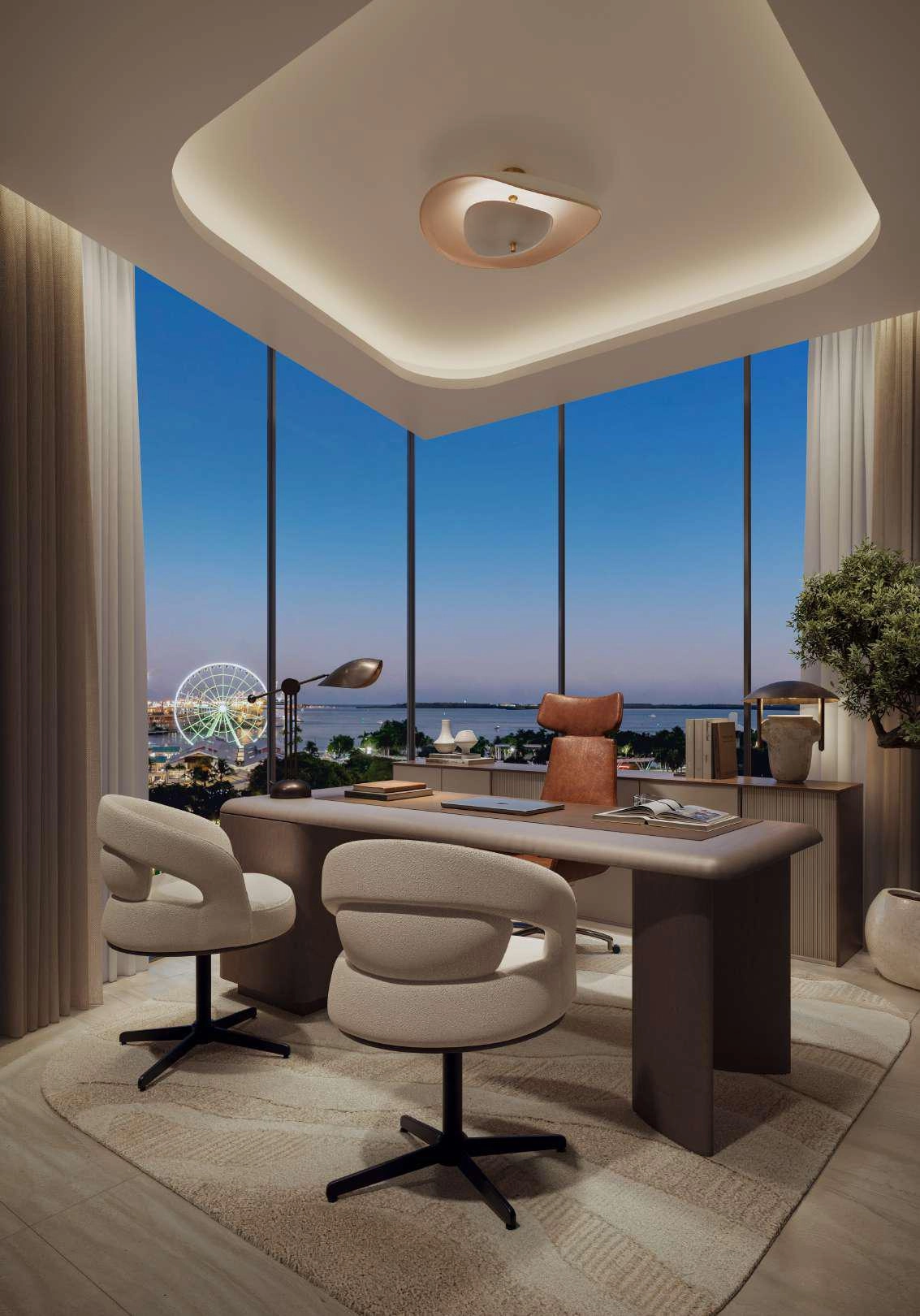 Espacios interiores de las oficinas en Delano Residences & Hotel Miami