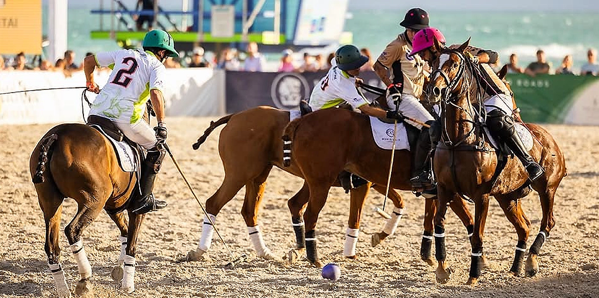 Caballos preparados para la competencia Miami Beach Polo World Cup 2026