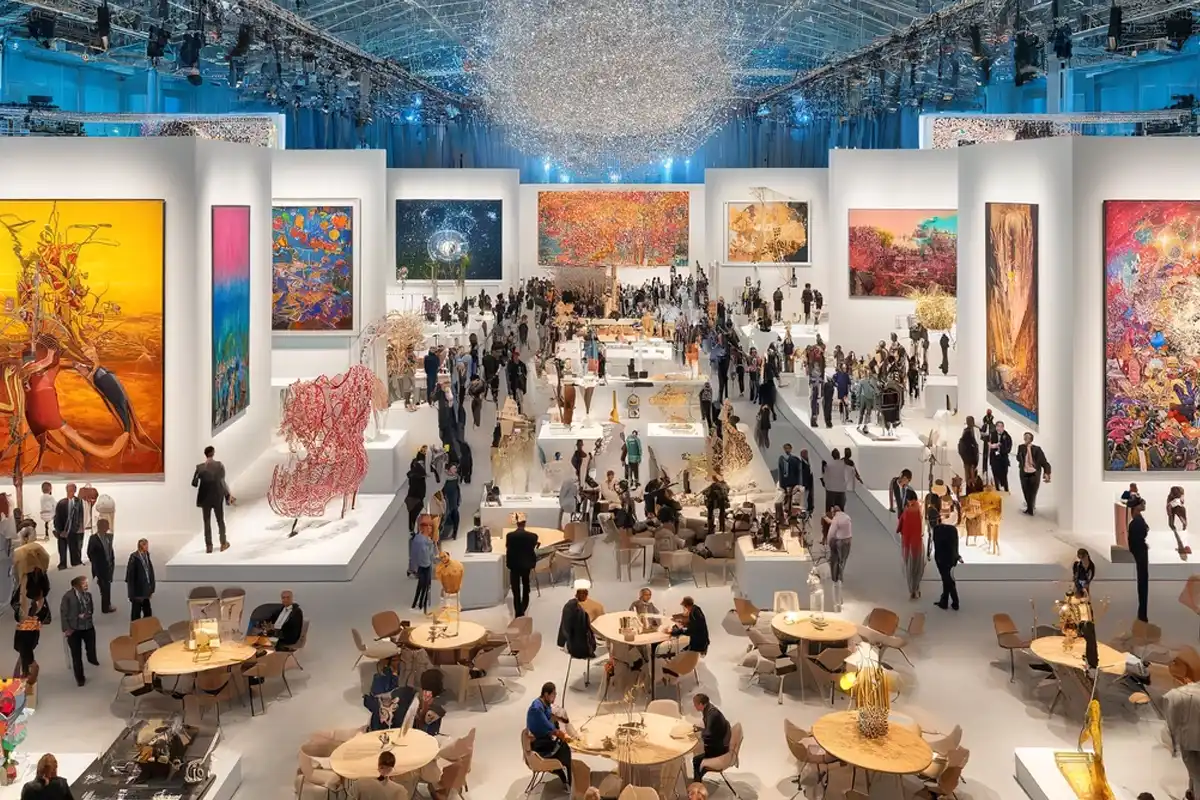 Galería de arte contemporáneo con visitantes